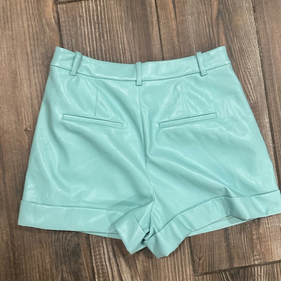 Alice + Olivia Mint Faux Leather High-Waist Mini Cuffed  Shorts - Picture 10 of 15